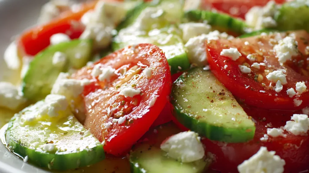 Cucumber Tomato Feta Salad - Fresh Greek Summer Dish 2 Cucumber Tomato Feta Salad