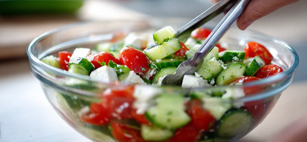 Cucumber Tomato Feta Salad - Fresh Greek Summer Dish 3 Cucumber Tomato Feta Salad