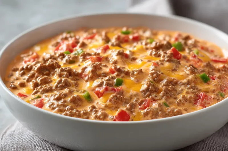 Rotel Dip with Ground Beef Recipe - Creamy and Cheesy