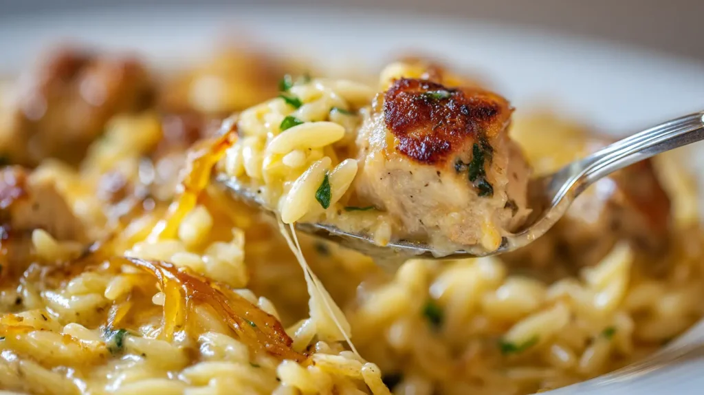 French Onion Chicken Orzo Casserole - Easy Family Dinner 2 French Onion Chicken Orzo Casserole
