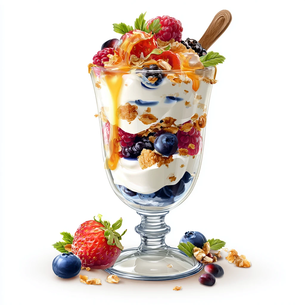 Greek Yogurt Parfait Recipe - Delicious & Healthy 3 Greek Yogurt Parfait vector