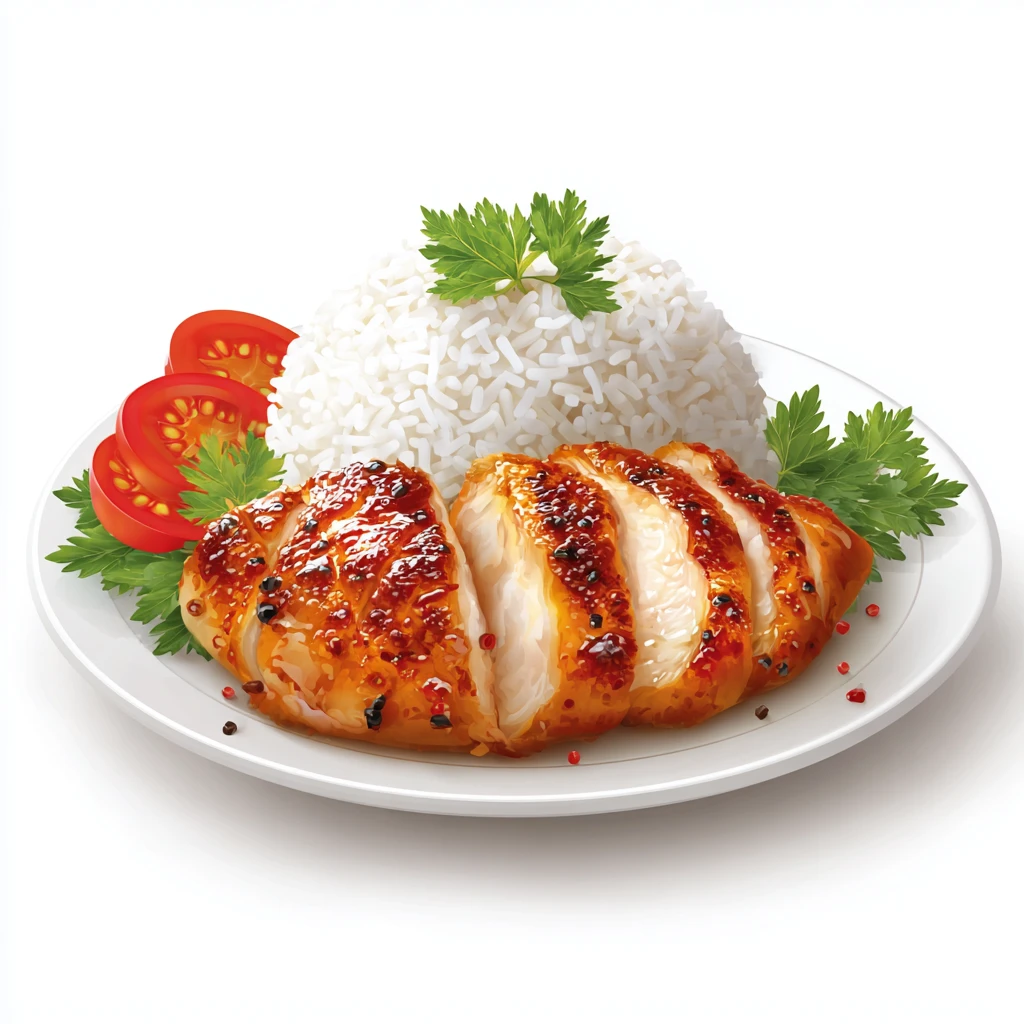 High Protein Fried Chicken - Crispy, Juicy & Healthy 3 Chicken and rice meal vector