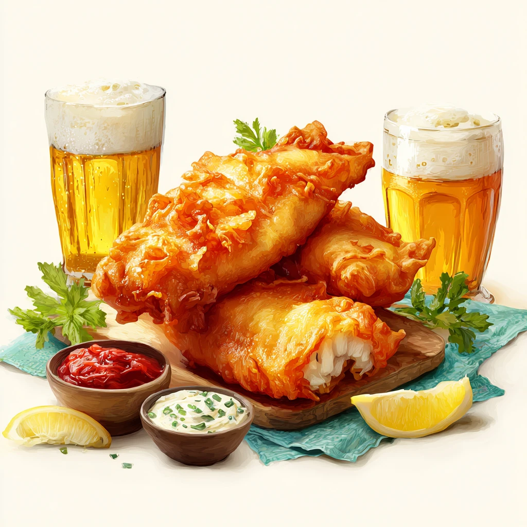 Best Crispy Beer-Battered Cod Recipe - Easy & Delicious 4 Beer Battered Cod vector