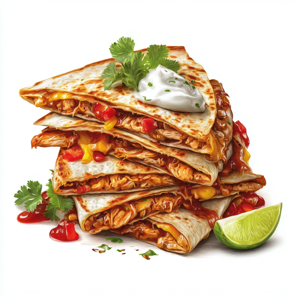 Chicken Quesadillas Recipe - Crispy, Cheesy & Full of Flavor 4 Chicken Quesadillas vector
