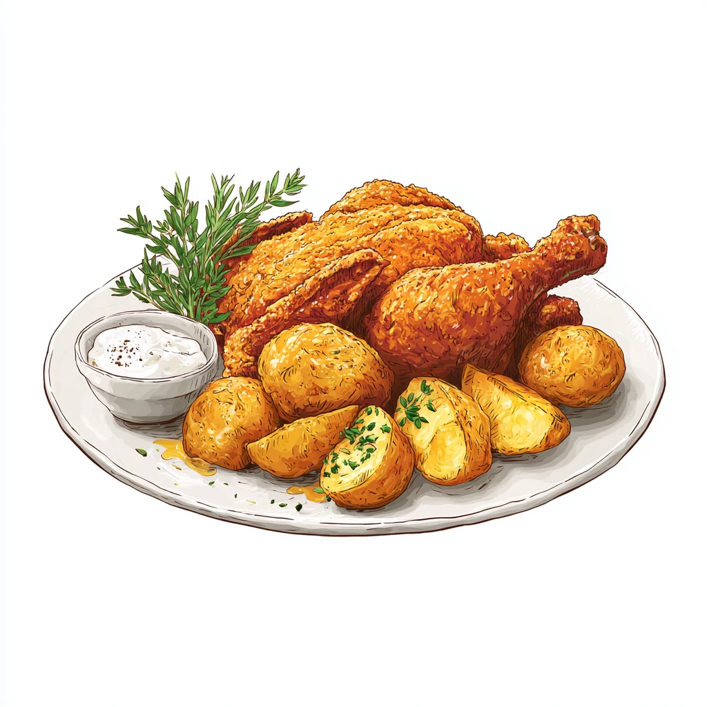 Oven-Baked Buttermilk Chicken and Potatoes - Easy Dinner 3 Chicken and Potatoes vector