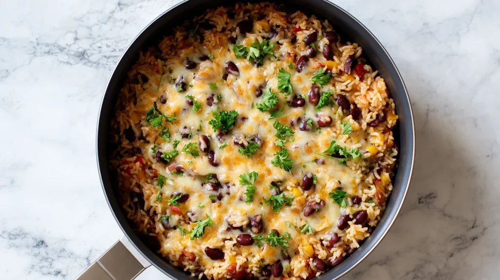 One-Pan Cheesy Rice and Beans - Easy Weeknight Dinner 10 One-Pan Cheesy Rice and Beans