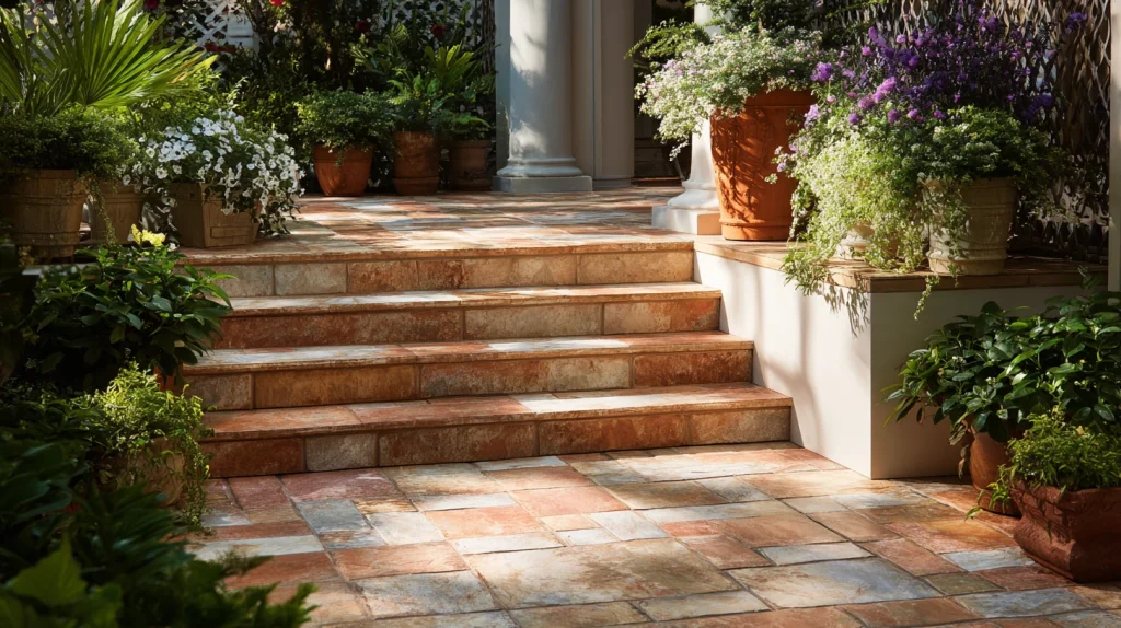 9 Famous Outdoor Paver Patio Ideas 10 Blended Tile for Garden and Patio Transitions