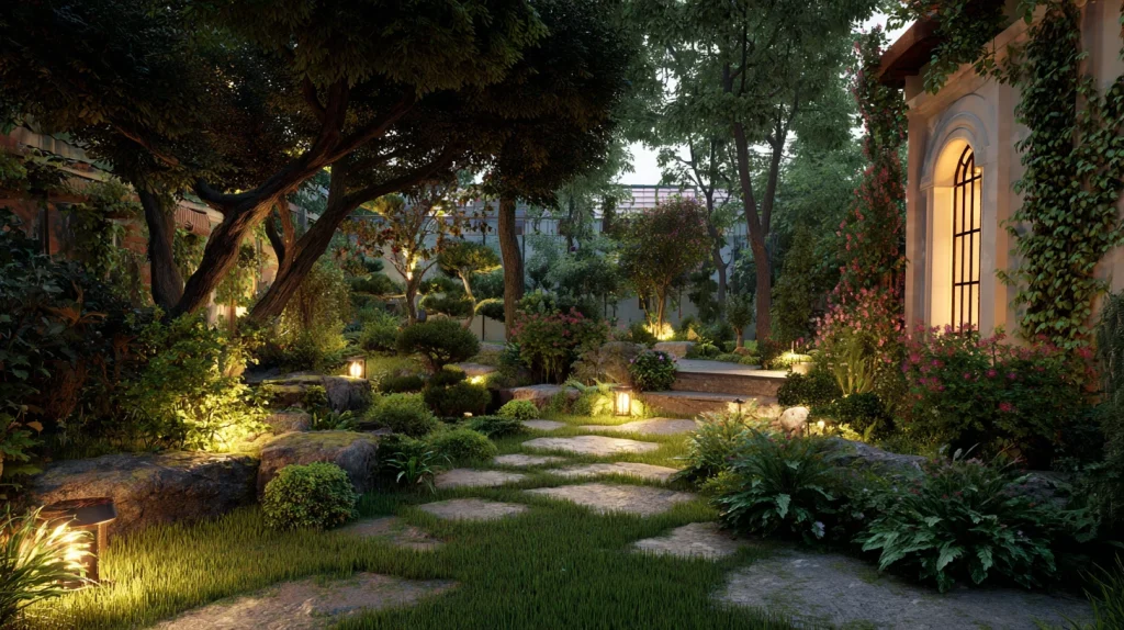 6 Famous Enchanted Garden Backyard Ideas 2 Evening Garden with Soft Lighting Effects