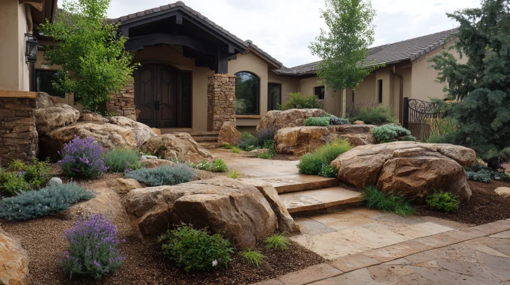 6 Famous Low Maintenance Landscaping Front Yard Ideas 3 Front Yard Boulders Landscape Design for Bold Structure