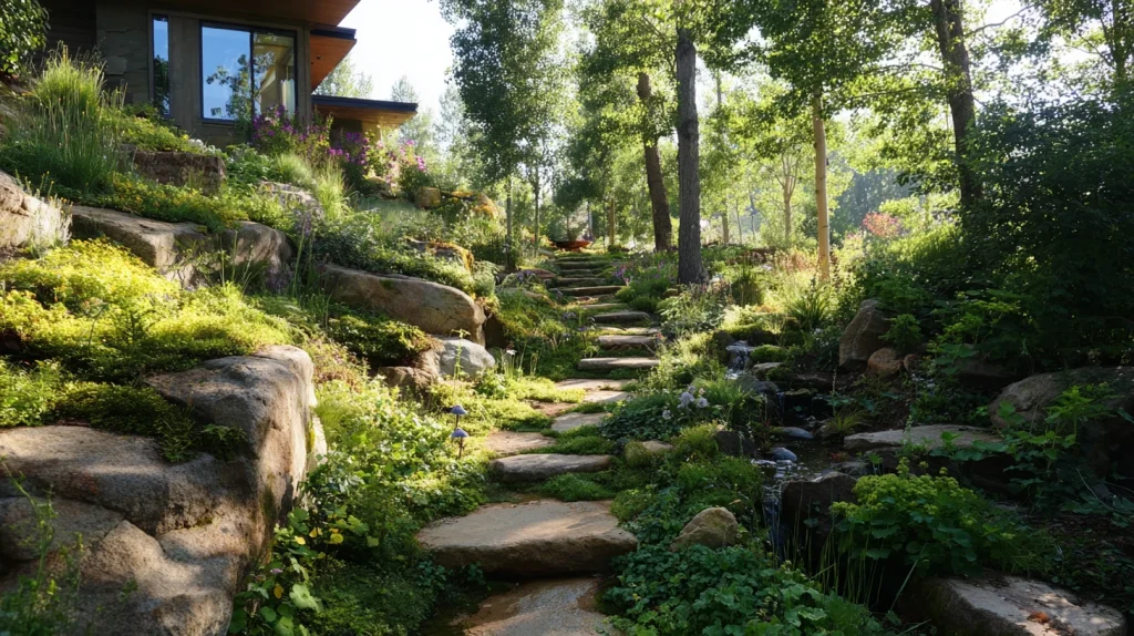 7 Famous Small Sloped Backyard Ideas 8 Natural Planting for Soft Hillside Integration