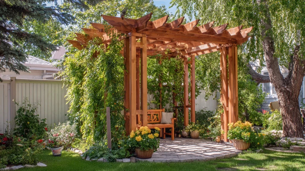 8 Modern Outdoor Patio Ideas on a Budget 2 Pergola in Corner of Yard for Simple Structure