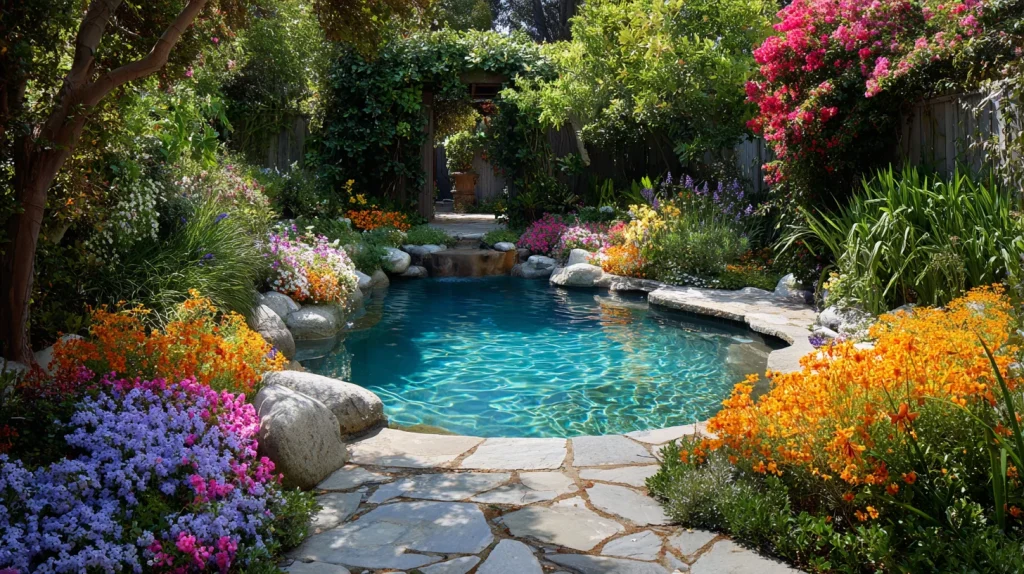 7 Best Ideas Small Backyard Pool Ideas 6 Small Backyard Pool With Flowers for Colorful Appeal