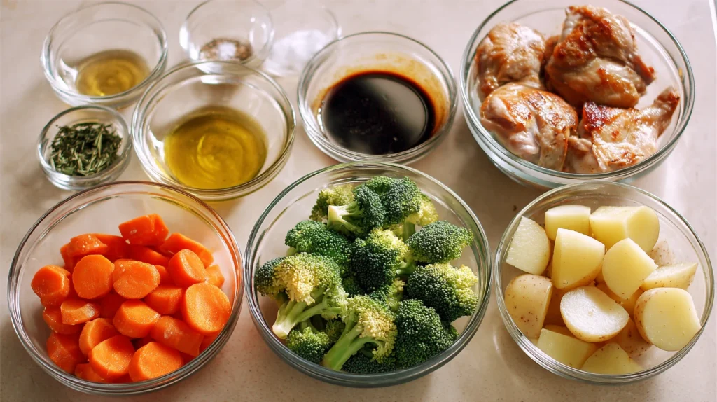 Honey Garlic Chicken Thighs with Roasted Vegetables - Easy Recipe 3 Honey Garlic Chicken Thighs with Roasted Vegetables