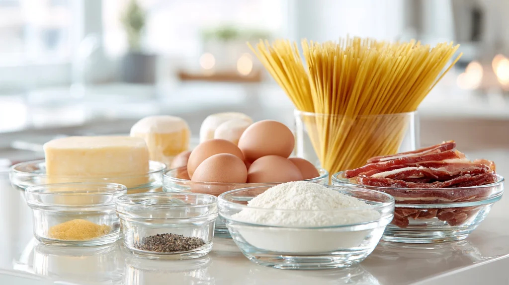Traditional Spaghetti Carbonara: The Ultimate Creamy Bacon Pasta Recipe Without Cream 3 u2124897212 ingredients for traditional spaghetti carbonara a a36d8ee7 80d7 4cea 9ef0 4feef233ac75 2