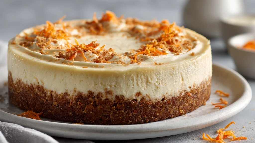 Carrot Cake Cheesecake: The Ultimate Creamy Cheesecake Recipe for Special Occasions 2 u2124897212 realistic close up of carrot cake cheesecake in a 06dfc3f0 6b53 471c ba86 68347988d1b9 3