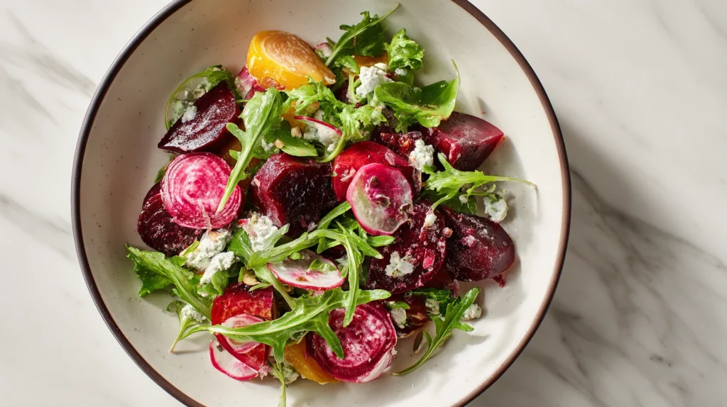 Beet Salad: Fresh, Colorful, and Flavor Packed Homemade Salad Recipe 12 u2124897212 top down view of beet salad arranged beautifully d6c64bf3 7584 4bc3 b14d d6959456f0c3 2
