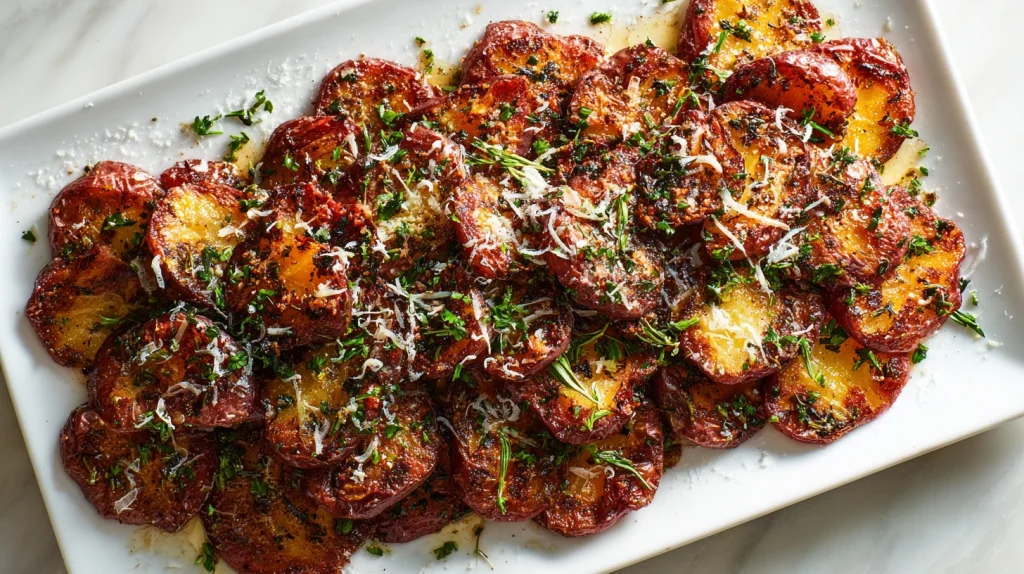 Smashed Red Potatoes Recipe That Comes Out Crispy, Creamy, and Full of Flavor 11 u2124897212 top down view of smashed red potatoes arranged ev ea12a666 549c 4e6a b000 78ba6e4ad6ca 3