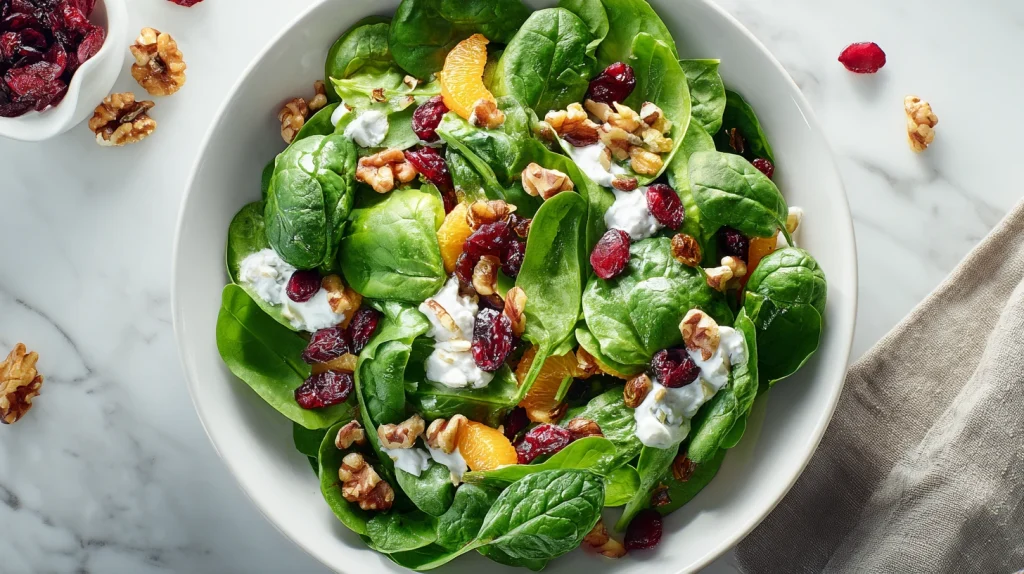 Spinach Salad Recipe for a Fresh, Flavorful, and Healthy Meal 11 u2124897212 top down view of spinach salad beautifully arrang 0442c4e5 c146 4d17 99f4 460704d89e36 3