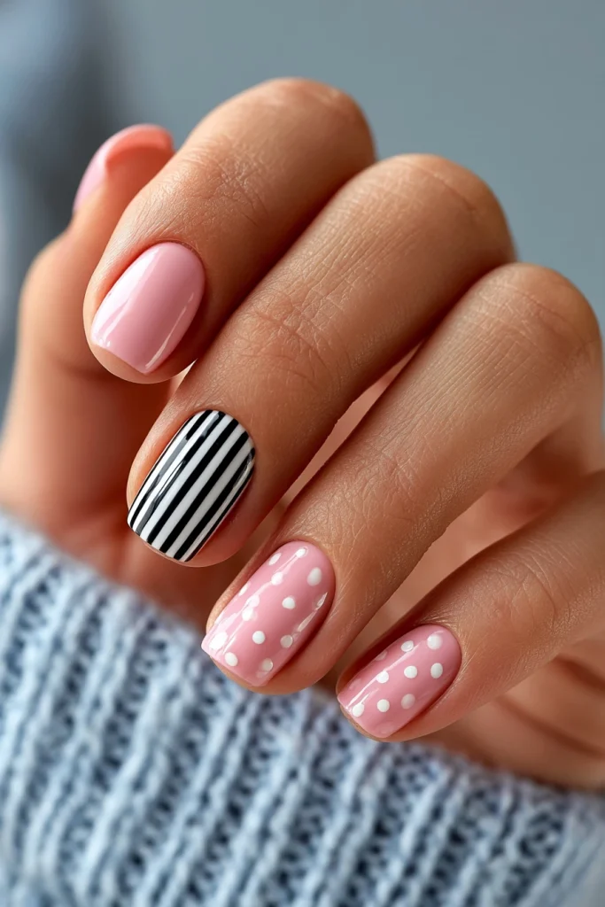 8 Brown Polka Dot Nails Ideas 9 Acrylic Nails Stripes and Polka Combination