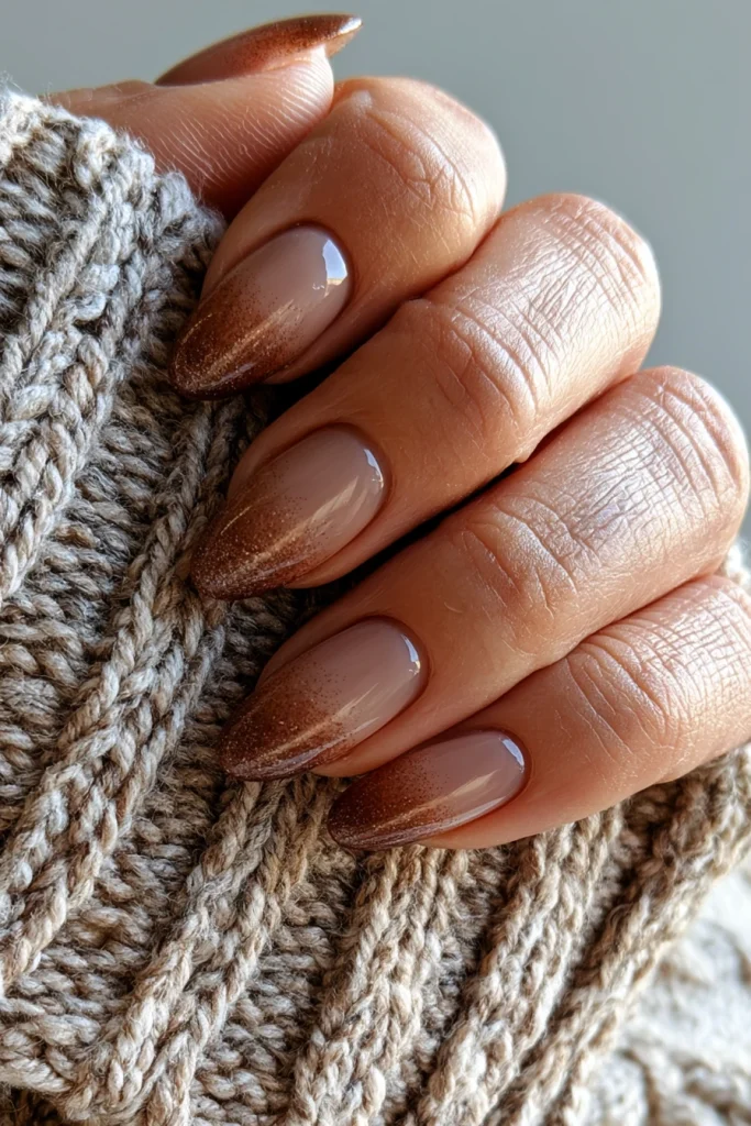 9 Brown Ombre Nails Ideas 6 Almond Nails Brown Tip Minimal Ombre