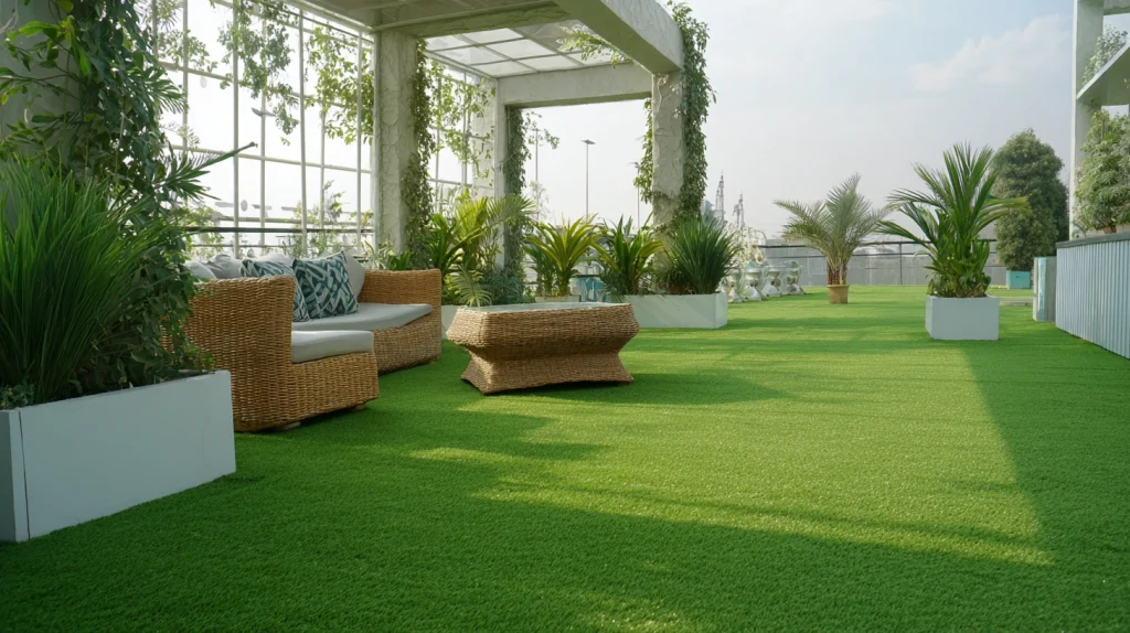 12 Most Famous Small Terrace Garden Ideas 8 Artificial Grass Flooring for Green Look