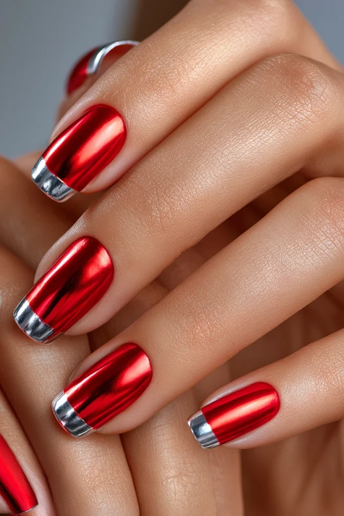 11 Red French Tip Nails Ideas 10 Artificial Nails with Chrome Red Tips