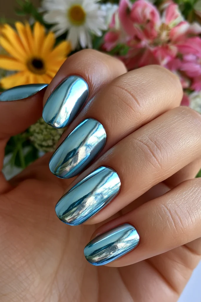 8 Short Glazed Donut Nails Ideas 7 Baby Blue Chrome Glazed Nails