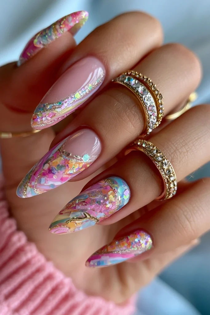11 Cherry Red Nails Ideas 5 Birthday Nails with Glitter Details
