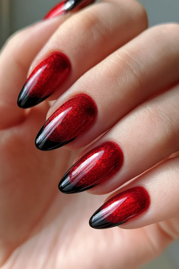 9 Red and Black Nails Ideas 4 Black French Tips on Red Base