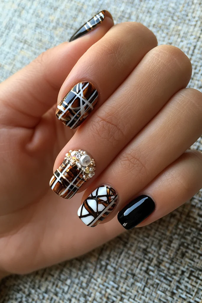 11 Chocolate Brown Nails Ideas 4 Black White and Brown Nails Contrast Design