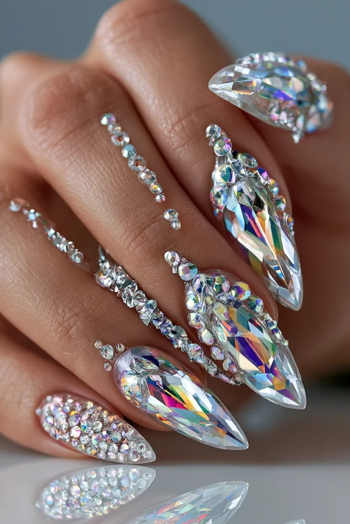 13 Red Nails Acrylic Ideas 8 Bling Out Nails with Crystals