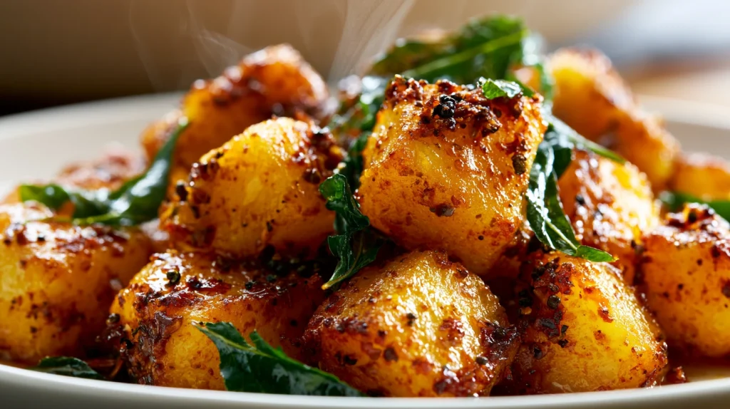 Bombay Potato Leaf Recipe - Easy Spicy Sweet Potato Stir Fry 2 Bombay Potato Leaf