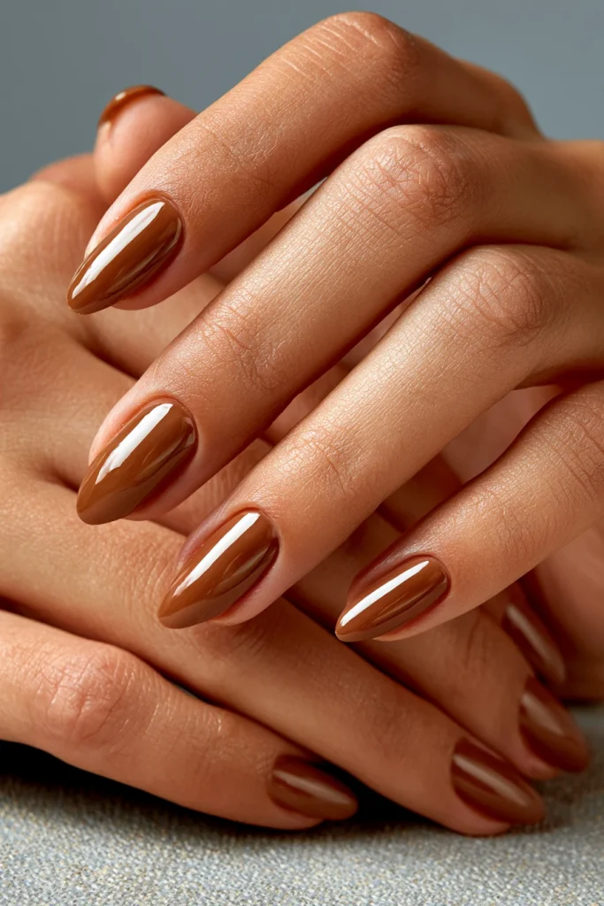 12 Nude Brown Nails Ideas 3 Brown Almond Acrylic Nails in Soft Mocha