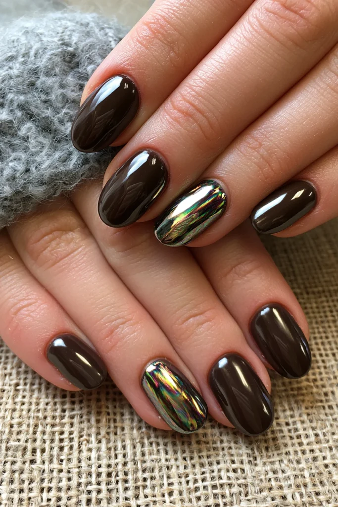 8 Brown Gel Nails Ideas 8 Brown Gel Nails with Chrome Accent