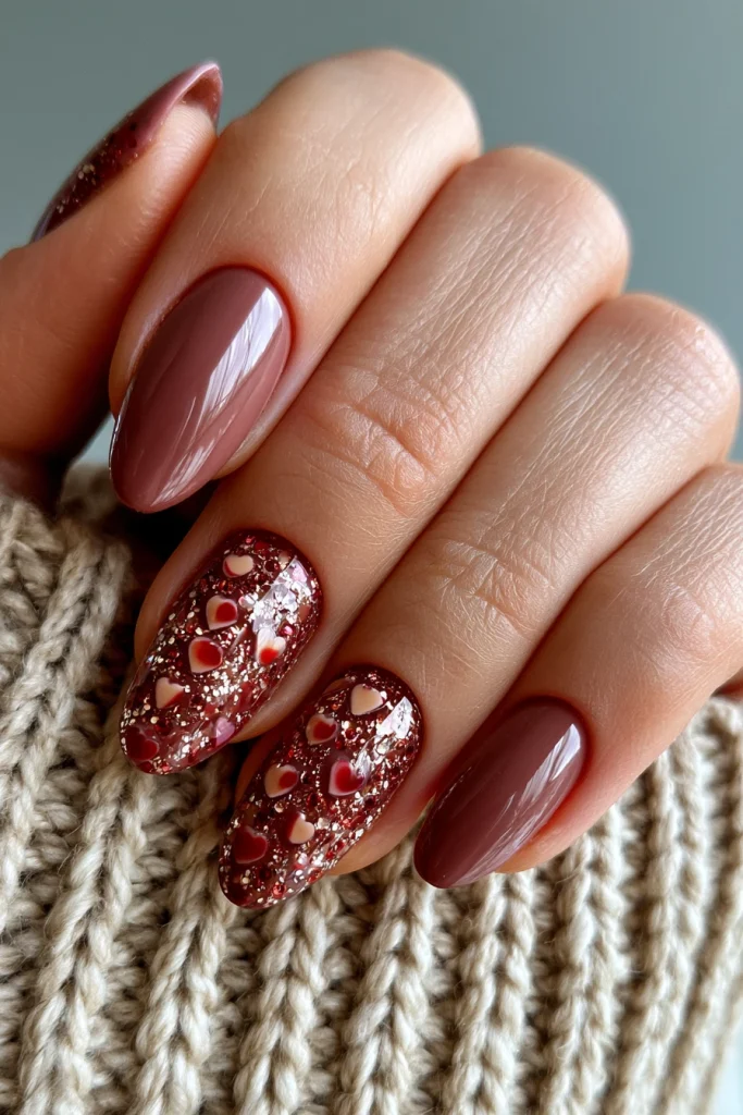 8 Brown Gel Nails Ideas 9 Brown Gel Nails with Tiny Heart Details