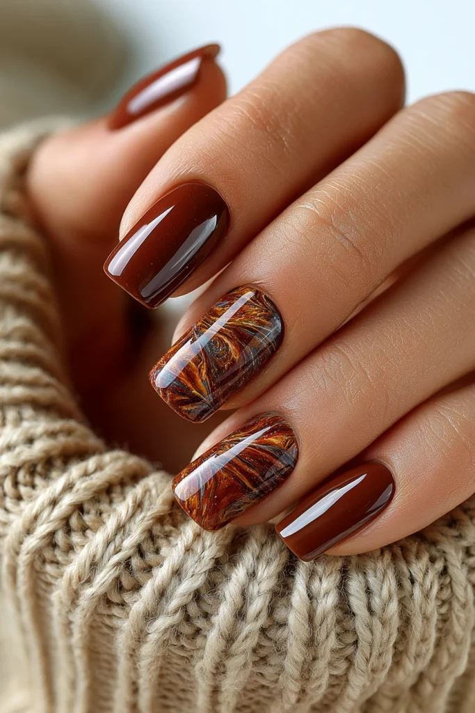 8 Brown Gel Nails Ideas 6 Brown Marble Gel Nail Art