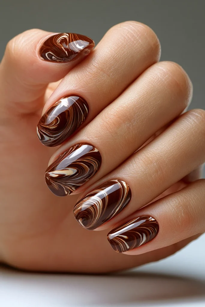 10 Brown Almond Nails Ideas 9 Brown Nail Ideas Chocolate Swirl Art