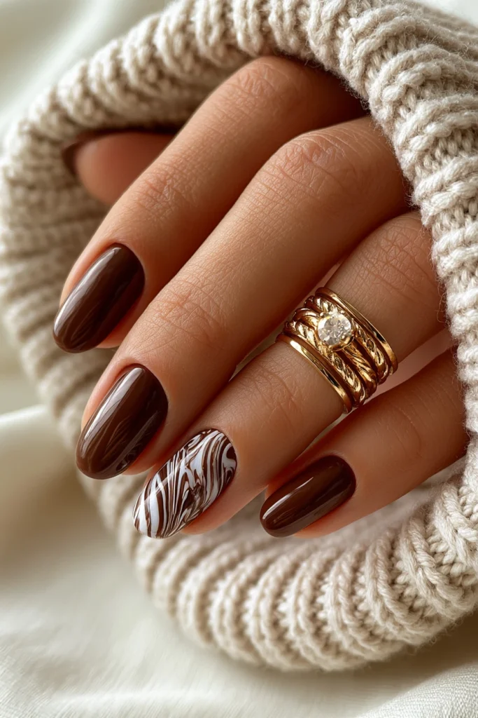 8 Brown Marble Nails Ideas 6 Brown Nail Inspo Acrylic with Swirl Art