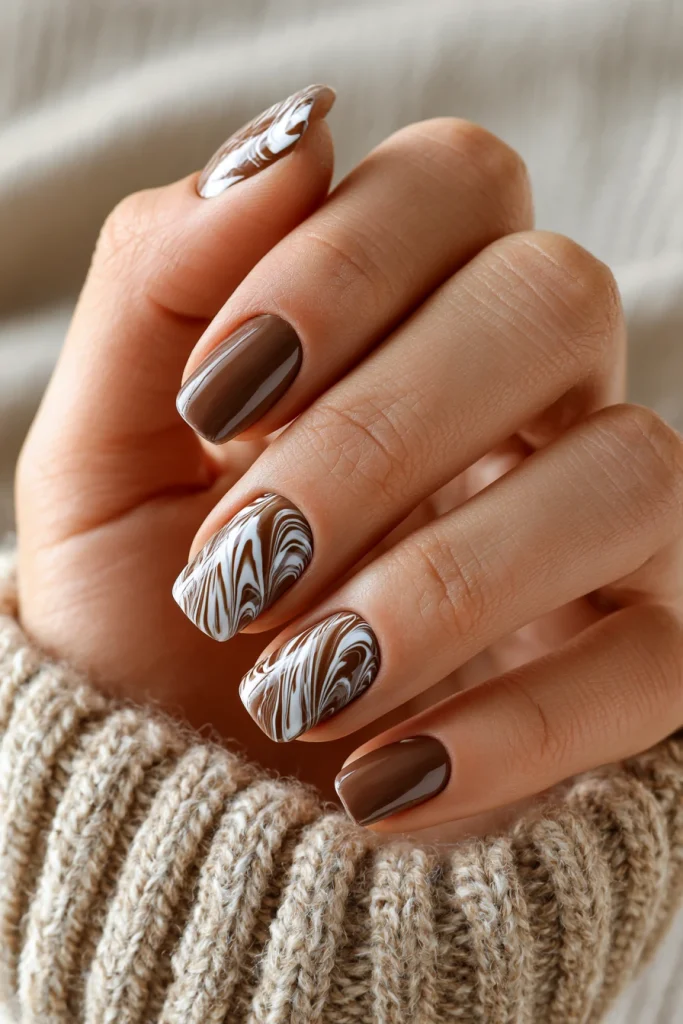 8 Brown Marble Nails Ideas 5 Brown Nails Design Coffin with Matte Finish