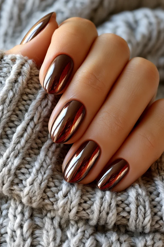 8 Brown Chrome Nails Ideas 10 Brown Nails with Soft Chrome Gradient