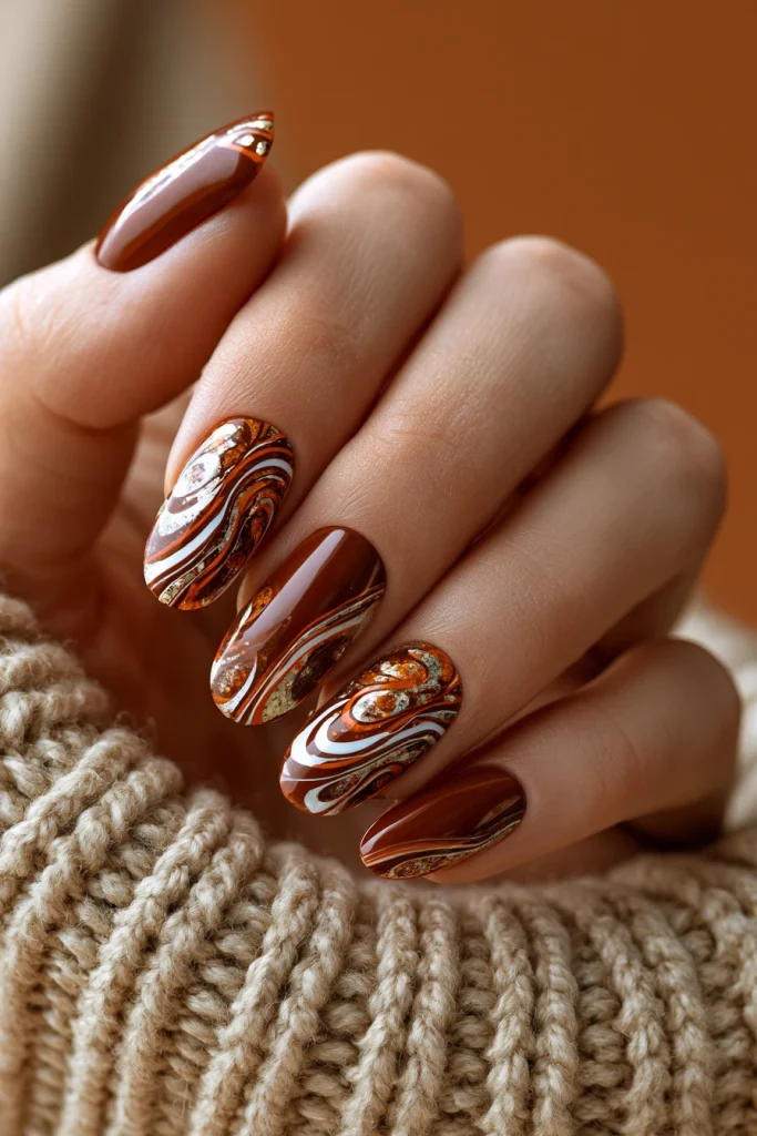 8 Cute Brown Nails Ideas 5 Brown Retro Nails with Groovy Patterns
