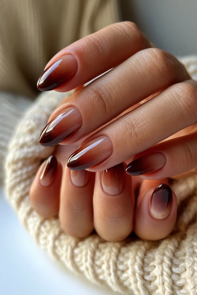 9 Brown Ombre Nails Ideas 4 Brown Tipped Almond Nails Gradient Style