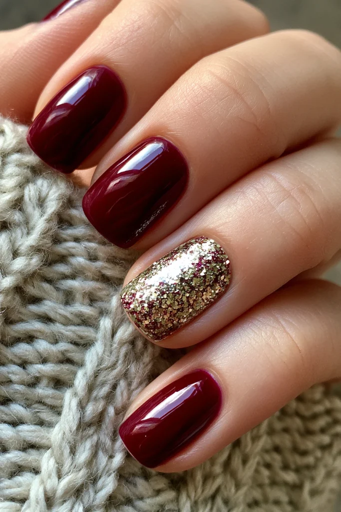 12 Dark Cherry Red Nails Ideas 13 Burgundy Cherry Nails with Glitter Accent