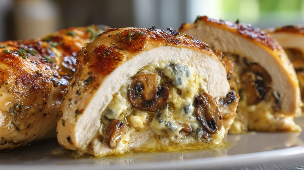 Cheesy Garlic Butter Mushroom Stuffed Chicken - Easy Dinner 2 Cheesy Garlic Butter Mushroom Stuffed Chicken