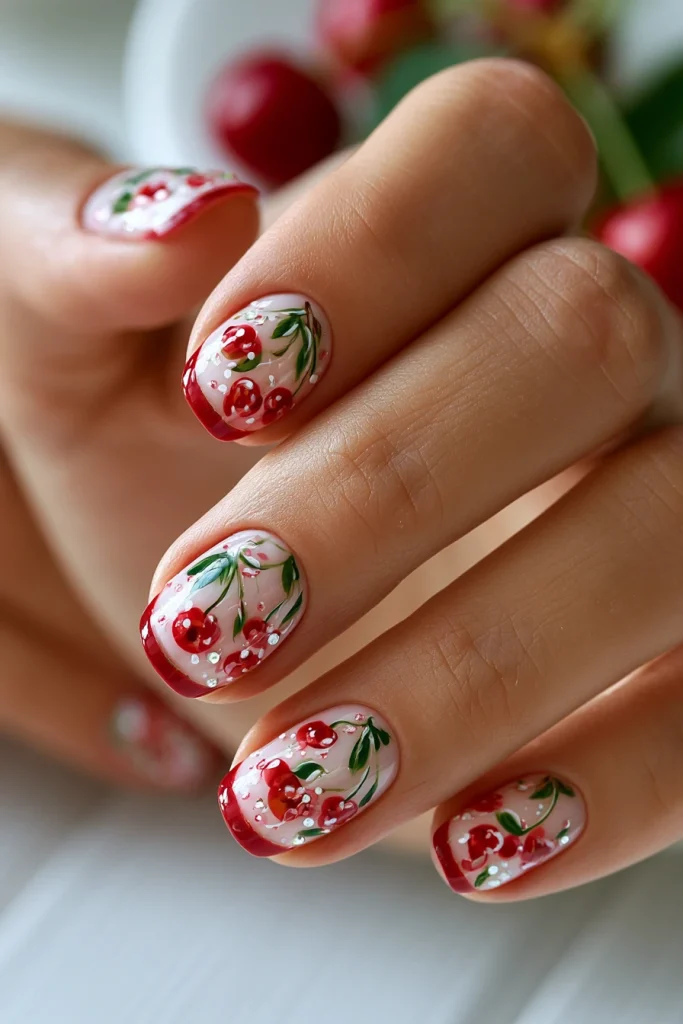 11 Cherry Red Nails Ideas 3 Cherry French Manicure