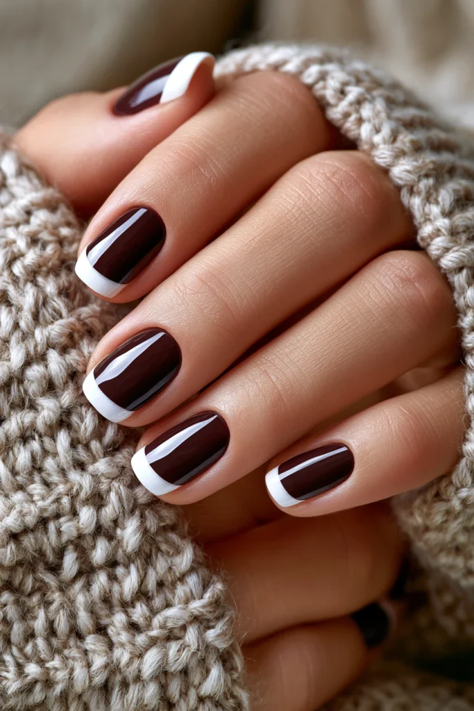 9 Brown and White Nails Ideas 2 Classic Brown and White French Tips