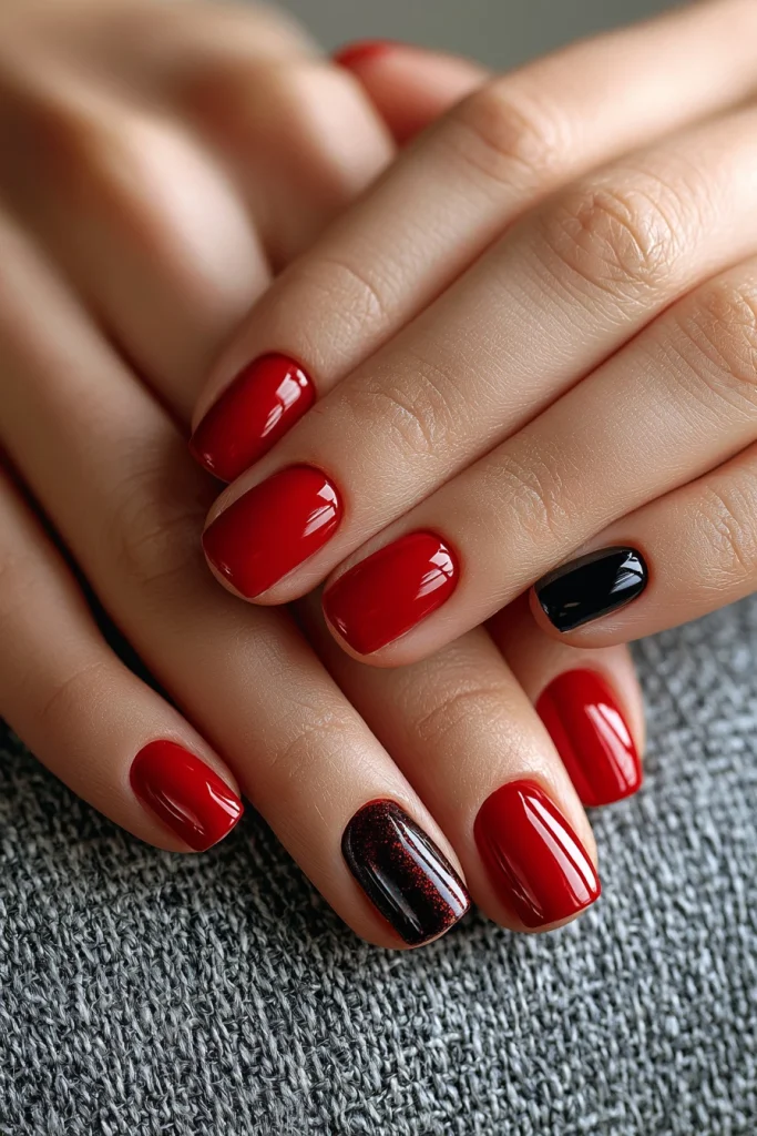 9 Red and Black Nails Ideas 2 Classic Glossy Red and Black Nails