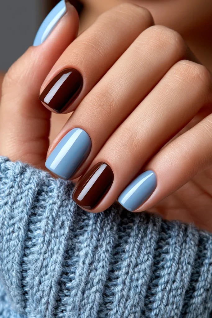11 Blue and Brown Nails Ideas 2 Classic Sky Blue and Chocolate Brown Nails