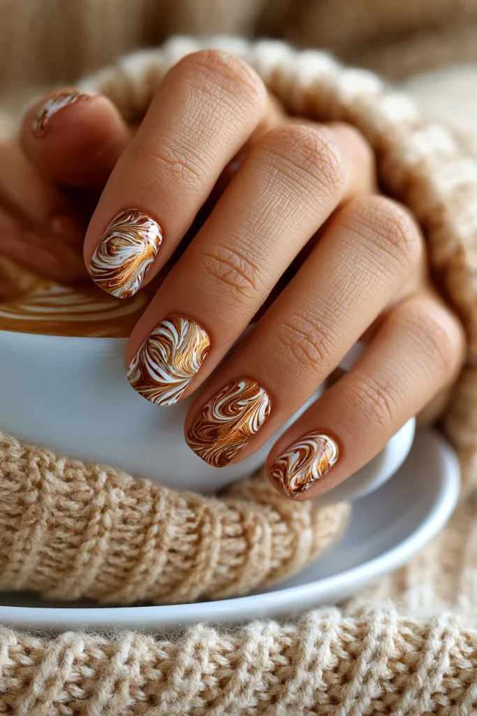 8 Cute Brown Nails Ideas 3 Coffee Nails Ideas with Latte Swirls