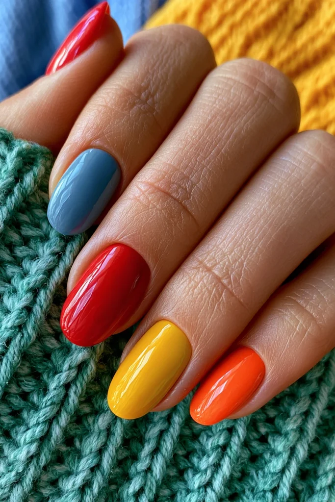 9 Summer Birthday Nails Ideas 2 Colorful Nails with Rainbow Shades